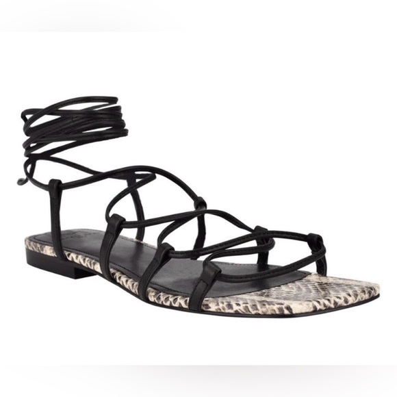 Marc Fisher Shoes - Marc Fisher Black Lace-Up Gladiator Sandal with Snake-Print Footbed